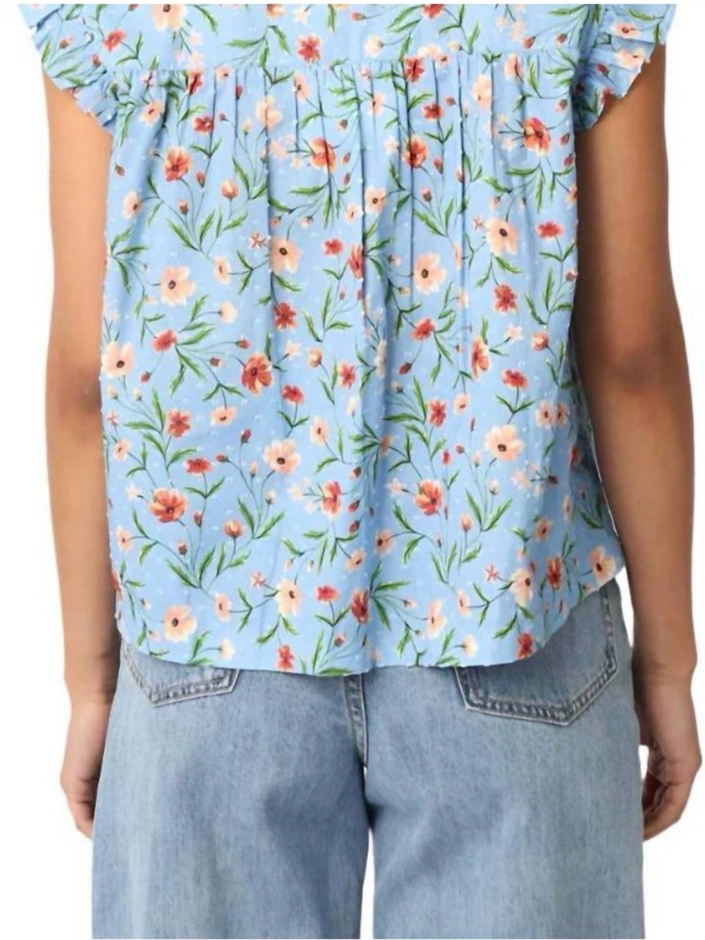 Blue Floral Ruffle Top - Picture 2 of 9